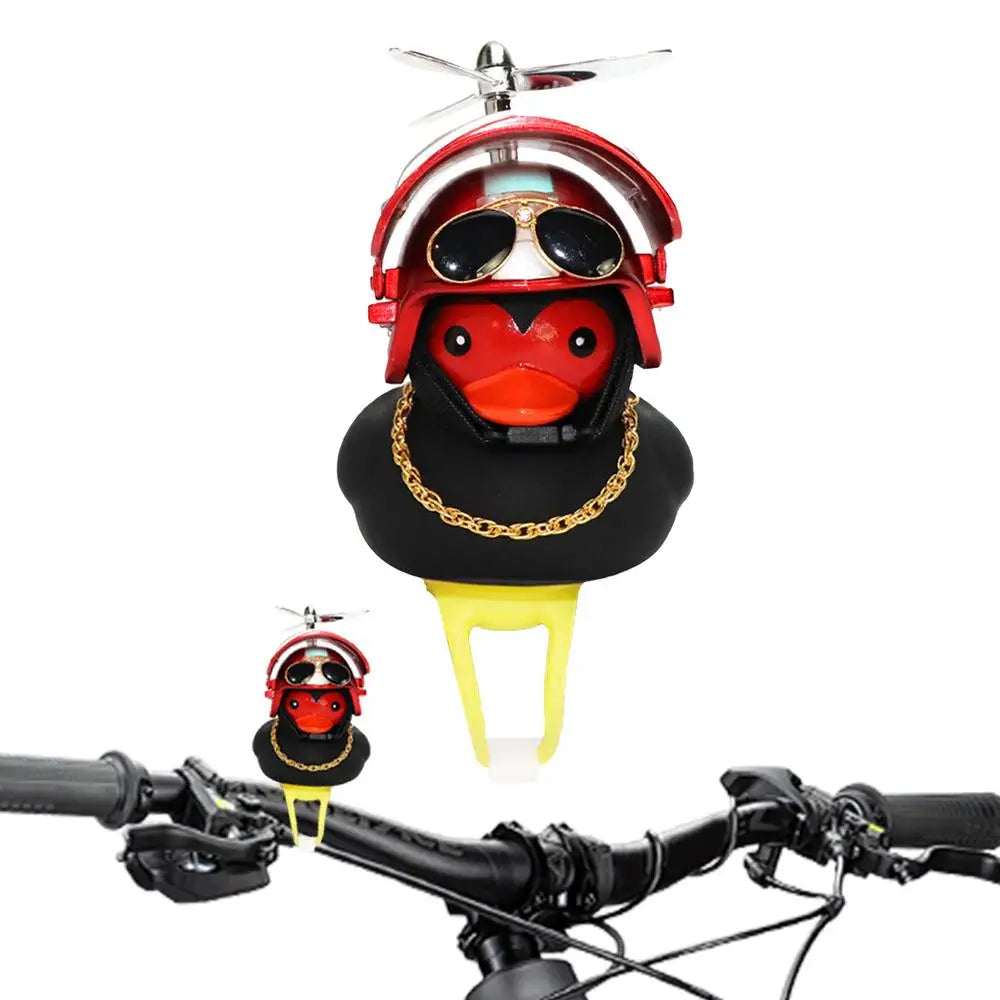 Black and Red Rubber Duck with Helmet