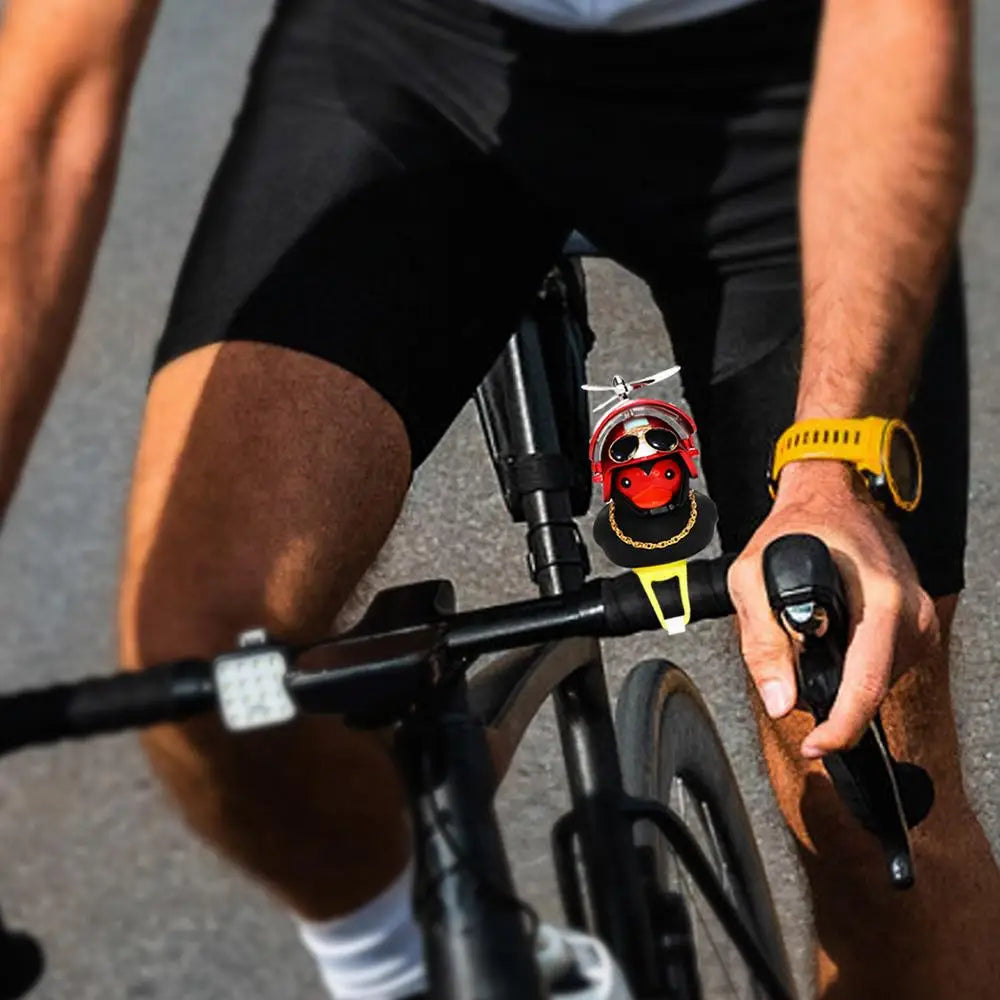 Black and Red Rubber Duck with Helmet